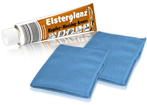 Elsterglanz Kupfer-Messing-Bronze Politur 150 ml XXL-Tube + Zwei Mikrofaser-Tücher | Das Original aus Deutschland